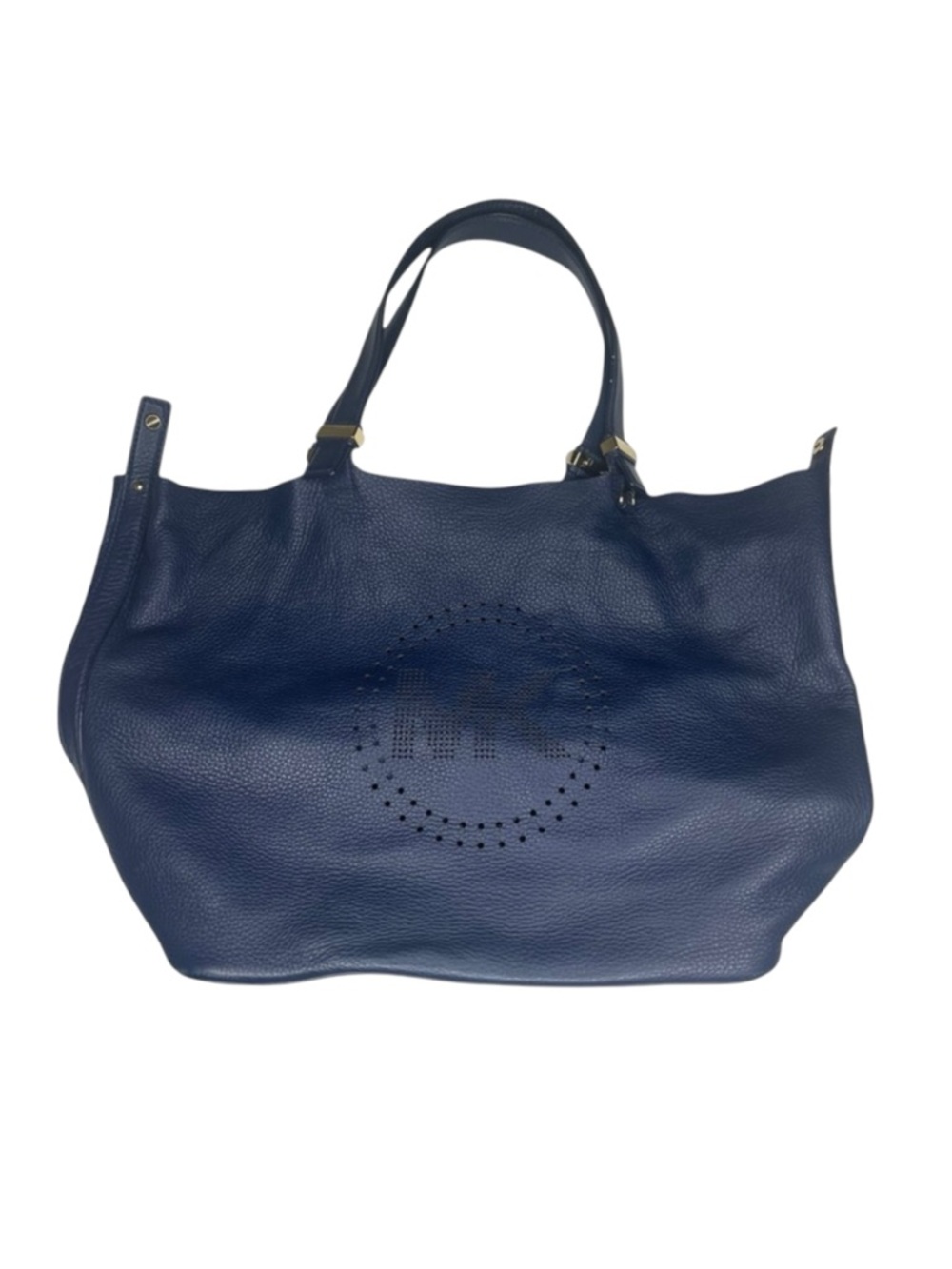 Michael Kors 𖦹 MK Perforated Logo Grab Bag Handbag 𖦹 Navy Pebbled Leather 𖦹 - Picture 12 of 16